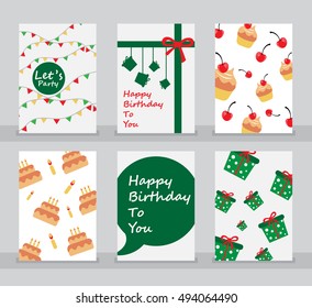 Happy Birthday, Merry christmas, greeting and invitation card. There are teddy bear, gift boxes, santa, snow man, star. layout template in A 4 size. vector illustration