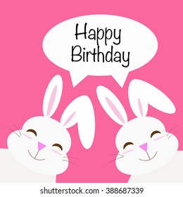 happy birthday message from two smiling rabbits vector