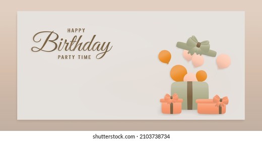 Happy birthday minimal style background with a gift box with balloons inside,party card template paper and papercraft style vector illustration.