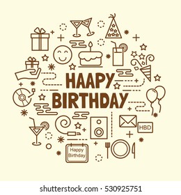 happy birthday minimal thin line icons set, vector illustration design elements