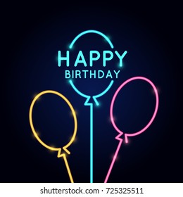 Happy Birthday, minimalistic linear poster in neon style. Vector illustration.