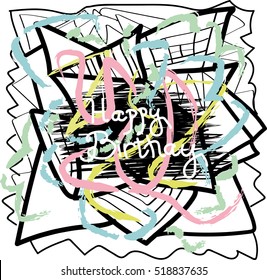 Happy Birthday. Modern creative greeting card with hand drawn elements. Hand drawn background. Vector 