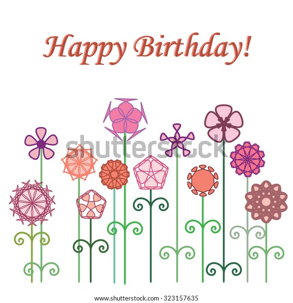 Happy Birthday Modern Flowers Design Greeting Stock Vector (Royalty ...