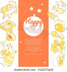 Happy birthday - modern isometric colorful orange banner