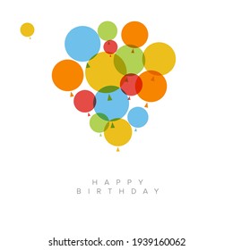 Happy birthday modern minimalist vector illustration design card template with color balloons on the white background. Birthday concept illustration for birthday present card with circle balloons