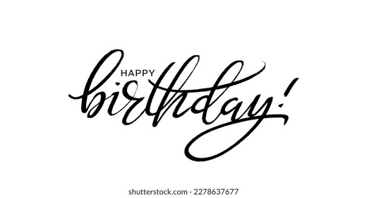 Happy Birthday modern script lettering. Minimalistic one color greeting horizontal card template. Typography design for cards, posters, banners.