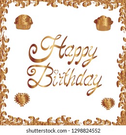 HAPPY BIRTHDAY. Modern travel card design. Ornamental pattern. Empty postcard template. Illustration in white and brown colors. Vector.