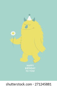 happy birthday monster card. vector illustration