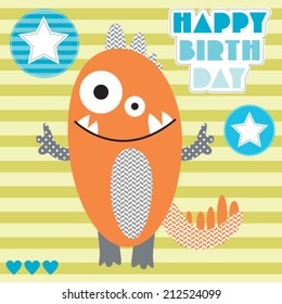 happy birthday monster vector illustration