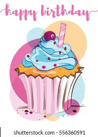 Happy birthday muffin card EPS10 vector