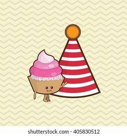 Happy birthday and muffin design , vector illustration