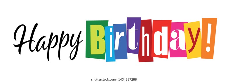 Happy birthday in multicolored cutout letters