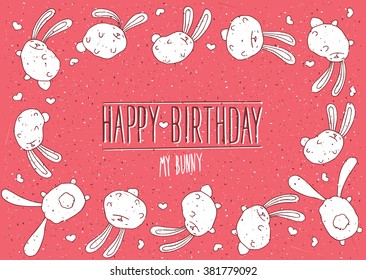Happy Birthday my bunny inscription with red background - postcard concept. Vector illustration