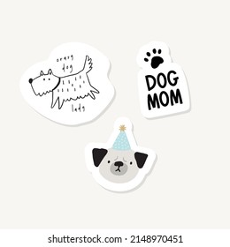 Happy Birthday my dear dog. Cute Cartoon pet Birthday card. Cute dog and baloon in flat style