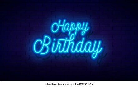 Happy birthday neon blue light design. unique neon birthday lettering style