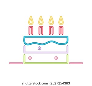 happy birthday neon cake celebration isolated