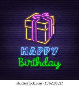 happy birthday neon signboard vector design