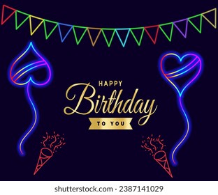 Happy Birthday Neon Text Vector. Happy Birthday neon sign, design template, modern trend design, night neon signboard, night bright advertising, light banner. Editing text neon sign. 