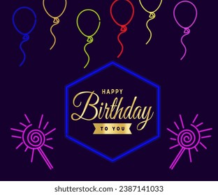 Happy Birthday Neon Text Vector. Happy Birthday neon sign, design template, modern trend design, night neon signboard, night bright advertising, light banner. Editing text neon sign. 