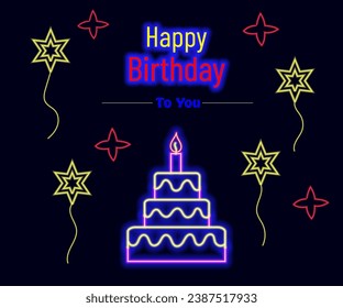 Feliz Cumpleaños Neon Text Vector. Signo de neón feliz cumpleaños, plantilla de diseño, diseño de tendencia moderna, rótulo de neón nocturno, publicidad nocturna brillante, banner de luz. Editando el signo de neón de texto. 