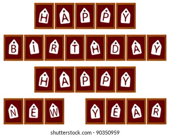 happy birthday and happy new year frames against white background, abstract vector art illustration