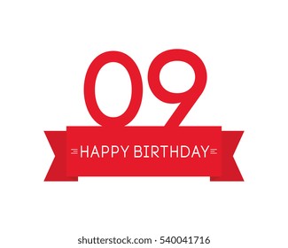 happy birthday to nine year, label sign icon, ribbon element, greeting cards, banners and tags