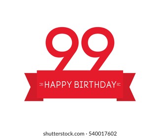 happy birthday to ninety-nine year, label sign icon, ribbon element, greeting cards, banners and tags
