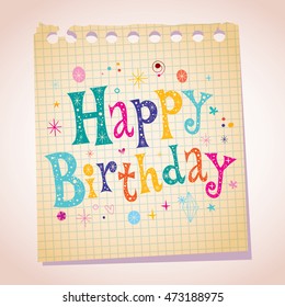 Happy Birthday note paper message lettering type