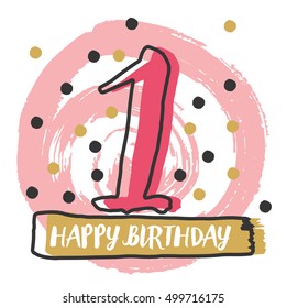 Happy birthday number 1. Vector Illustration