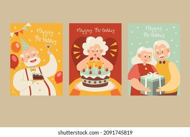 Happy birthday old man and old woman greeting card