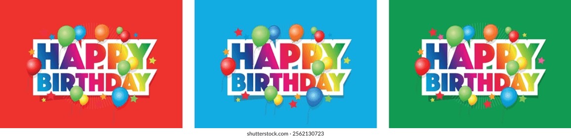 Happy birthday on 3 colors backgrounds