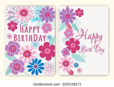 Happy Birthday On Floral Background In Colorful Theme.