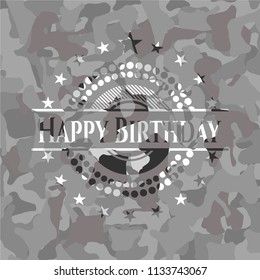 Happy Birthday on grey camo pattern