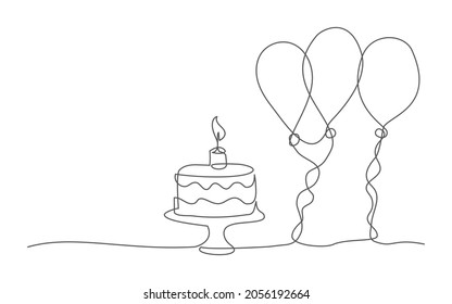Happy birthday. One line drawing. Vector happy birthday in line style