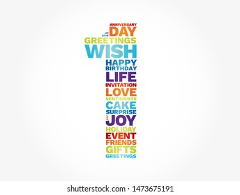 Happy Birthday One year old word cloud, concept background