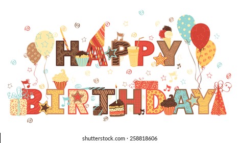 Happy Birthday! Ornate text and birthday elements for your design. 