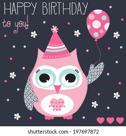 Happy Birthday Owl Balloon Vector Illustration Stock Vector (Royalty ...