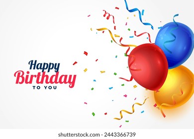 happy birthday party background with balloon and confetti decor vector