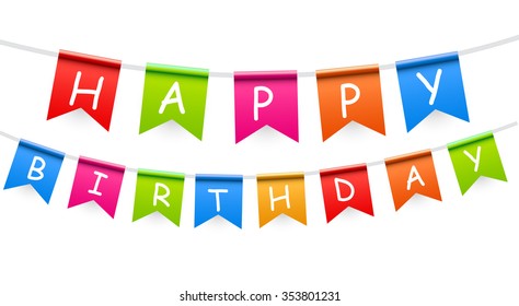 Happy Birthday Party Background with Flags Vector Illustration. EPS10