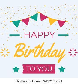 Happy birthday party background with text and colorful tools. Birthday balloons vector background design. 