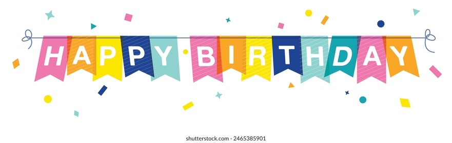 Happy birthday party banner. Colorful party flags isolated on white background. 