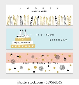 Happy Birthday Party banners set. Vector hand drawn illustration.