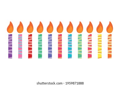 Happy birthday, birthday party, birthday candles colorful flat vector illustration and icon