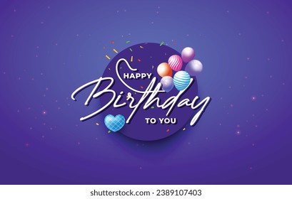 Happy birthday party celebration card with trendy colorful balloons in circle decoration social media post abstract vector banner template