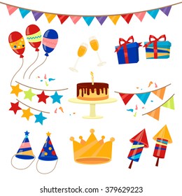 Happy Birthday Party Celebration Elements Set. Vector illustration