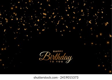 happy birthday party celebration poster with golden confetti decor vector