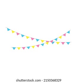 Happy birthday party, birthday party, colorful party flags, flat vector illustration and icons