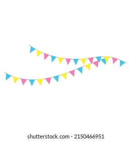 Happy birthday party, birthday party, colorful party flags, flat vector illustration and icons