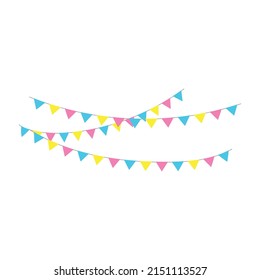 Happy birthday party, birthday party, colorful party flags, flat vector illustration and icons