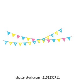 Happy birthday party, birthday party, colorful party flags, flat vector illustration and icons